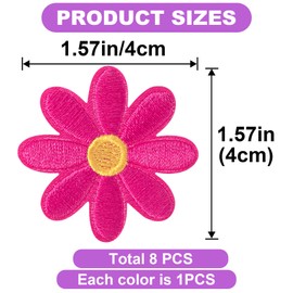 Hzopcw 8pcs Flower Iron on Patches, Cute Daisy Embroidered Patches for Hats, Flower Sew On Applique for Clothing Jackets Jeans Hoodies Shirts Packpacks Bags- 8 Colors