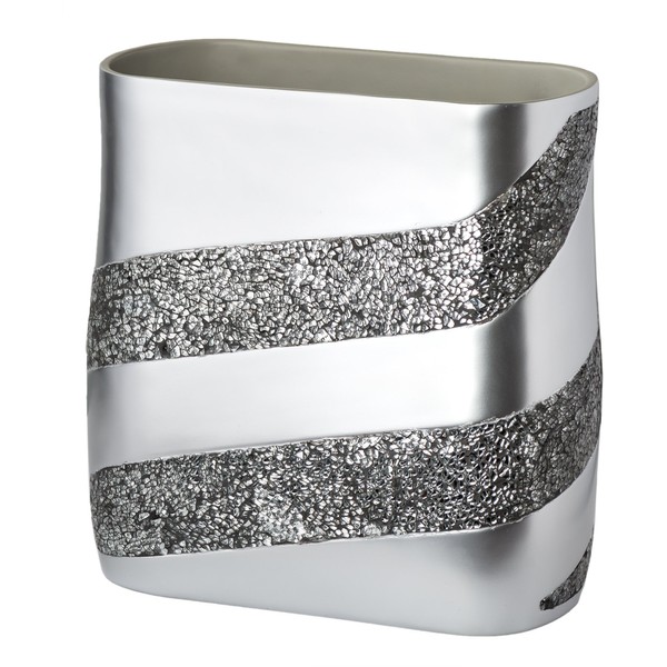 DWELLZA Silver Mosaic Bathroom Trash Can (11" x 5.5" x 11") Decorative Wastebasket- Resin Waste Paper Baskets Design- Space Friendly Bath Rubbish Trash Can (Silver Gray)