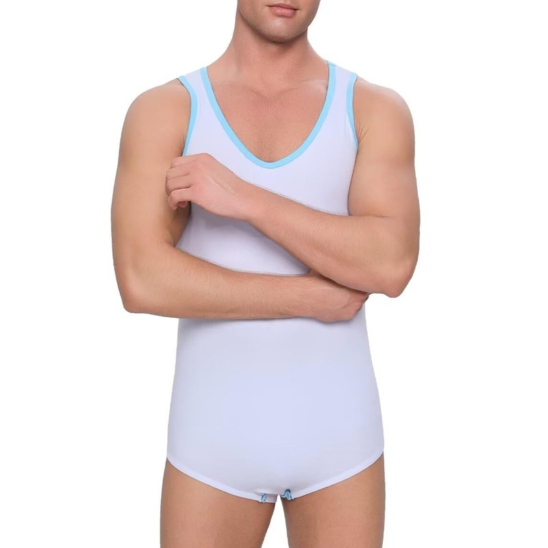 Landofgenie Men's Sleeveless Vest Bodysuit One-Piece Pyjamas Cotton Onesie Romper