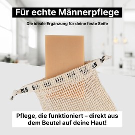 BLN SOAP Bitter Orange + Cotton Soap Bag: 3-in-1 Solid Soap for Men + Soap Bag for Storage and Exfoliation - Sustainable & Vegan, Care for Hand, Body & Hair