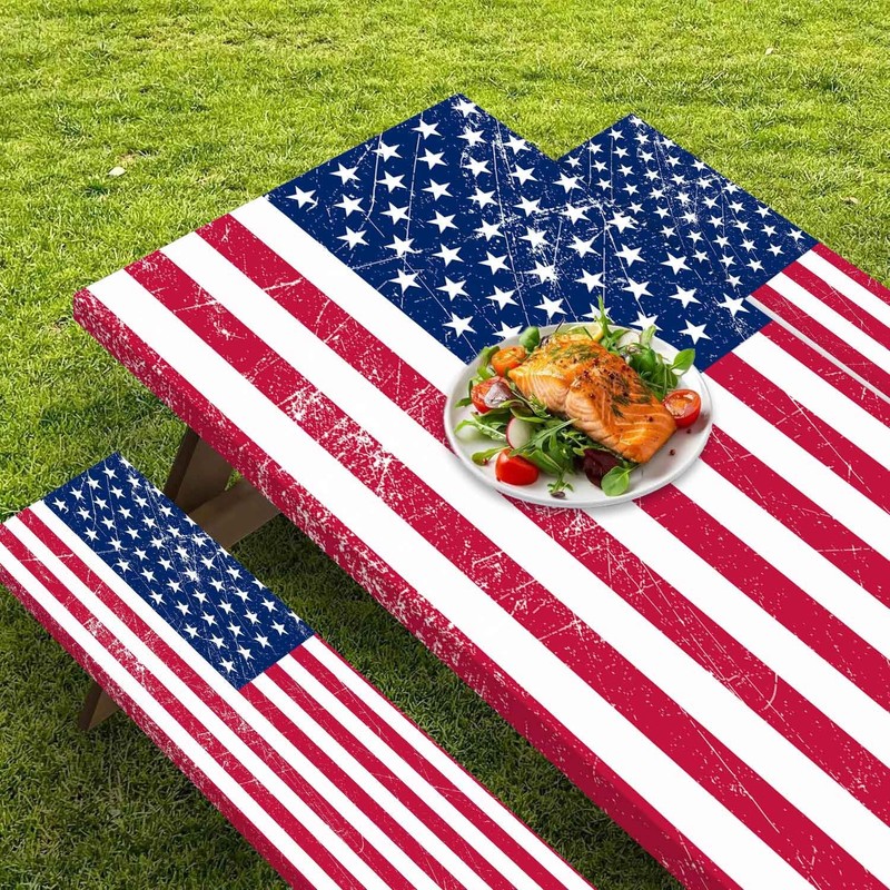 CAPSCEOLL Fitted Picnic Table Cover with Bench Covers 4Th of