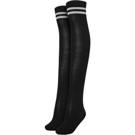 Urban Classics Women's Ladies Overknee Socks 2-pack Knee - High, Black (Black/White 00605), 4