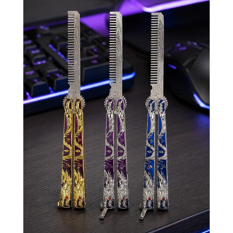 Metal Folding Comb, 3D Raised Dragon Design, 3 Pack(1074)