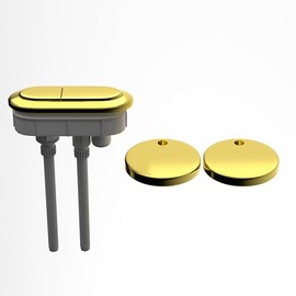 WinZo Toilet Oval Dual Flush Button with Toilet Seat Bolts Caps Replacement Kits,Glossy Gold