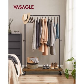 VASAGLE Clothes Rack, Heavy Duty Clothing Rack, Industrial Pipe Style Rolling Garment Rack with Shelf, for Bedroom, Laundry Room, Retail Store, Rustic Brown and Black UHSR65BX