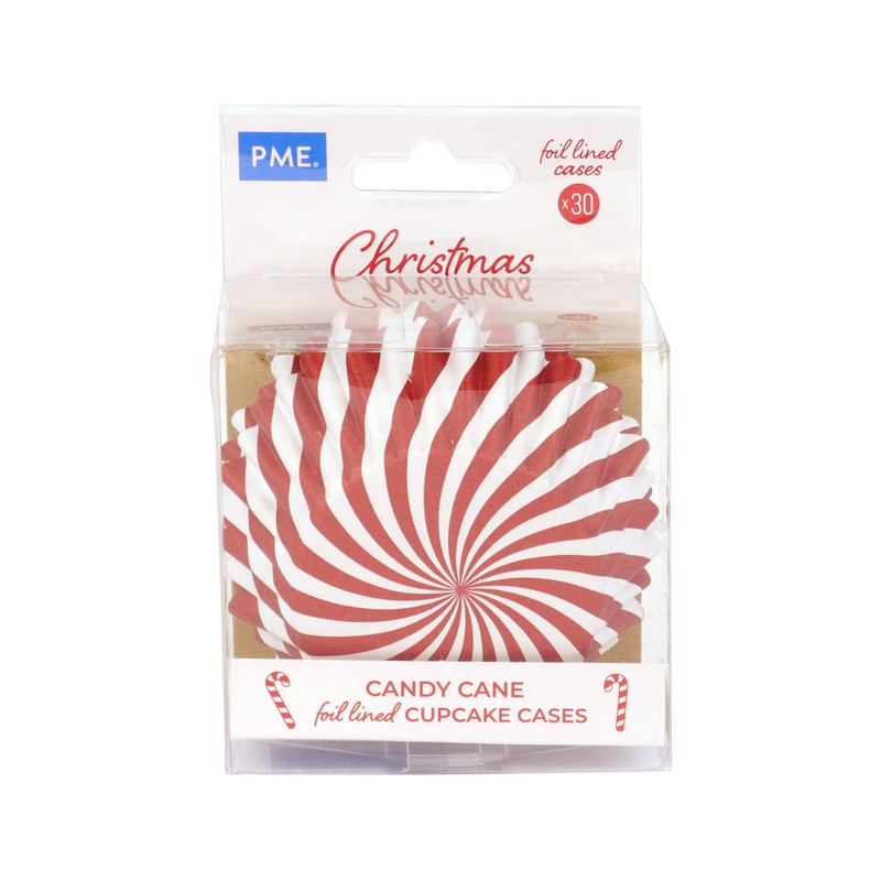 PME Foil Lined Cupcake Cases - Candy Cane, Pack of