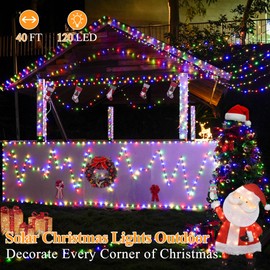 Solar String Lights 120LED 40FT, IP67 Waterproof Solar Lights for Outside with 8 Lighting Modes, Upgraded Solar Panel Fairy Lights for Garden Party Wedding Decorations (Multicolor) …