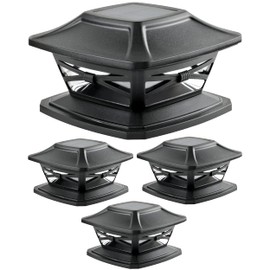 Davinci Lighting Flexfit Solar Outdoor Post Cap Lights - Includes Bases for 4x4 5x5 6x6 Wooden Posts - Bright LED Light - Slate Black (4 Pack)
