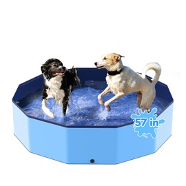 Bilibara 57'' Foldable Dog Pet Bath Pool, Heavy Duty Non-Slip Kiddie Pool, Plastic Pet Wading Pool for Puppy Small Medium Large Dogs, Indoor and Outdoor Kids Pet Dog Bathtub