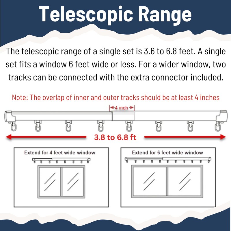 OooWow 3.8 to 6.8 ft Aluminum Retractable Ceiling Curtain Track