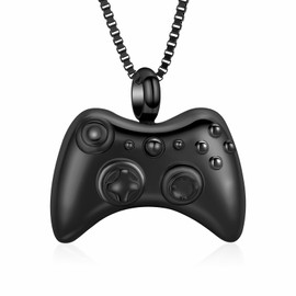XSMZB Cremation Jewelry Game Controller Urn Necklace for Ashes Stainless Steel Gamepad Memorial Pendant Loved Ones Ashes Holder Keepsake for Men Boy (Black)