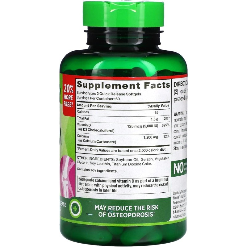 Nature's Truth 2 Pack Absorbable Calcium 1200mg with Vit D3