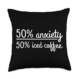 Iced Coffee Cold Brew Lover Apparel Iced Coffee Anxiety Cold Brew Latte Caffeine Espresso Lover Throw Pillow, 18x18, Multicolor
