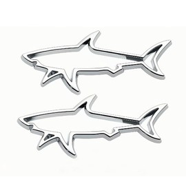 2pcs Metal Shark Logo Car Side Door Emblem Hollow Fish Badge Decal Sticker (Silver)