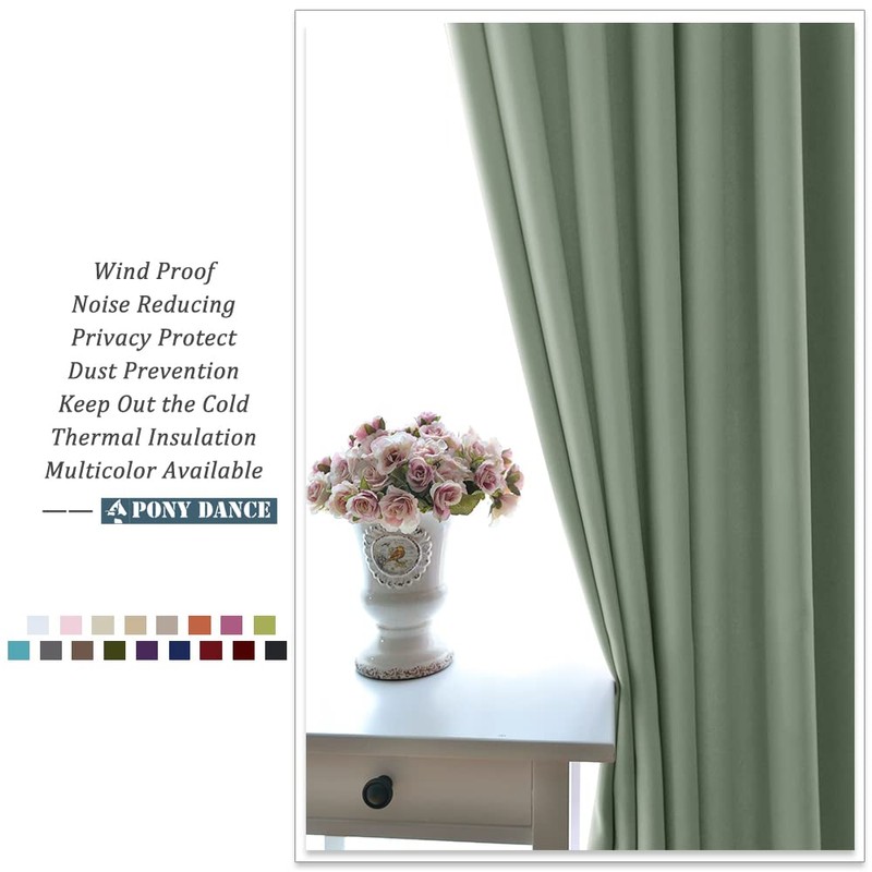 PONY DANCE Sage Green Short Blackout Curtains for Kitchen 45