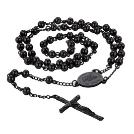 Catholic Necklace for Men Rosary Beads Black Christian Prayer Rosary Necklace