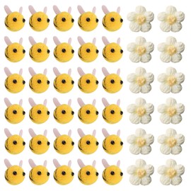 Roinaid Pack of 30 Felt Bee Decorative Bees with 12 Yellow Crochet Flowers Decoration for DIY Craft Party Clothing Hat Costume Home Decor