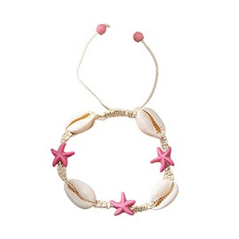 Caiyao Boho Turtle Starfish Shell Evil Eye Beach Ankle Bracelets Necklace Adjustable Summer Ocean Bracelets Jewelry for Women(Pink)