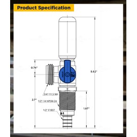 Highcraft 541QI Washing Machine Replacement Valve with Hammer Arrestor B Inlet x 3/4’’ MHT Outlet Brass Blue-for Cold Water Supply, 1/2’’ PEX Barb