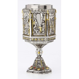 Veronese Design 7 1/8 Inch Life Of Jesus Wine Chalice Stainless Steel Inner Cup