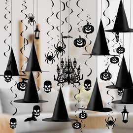 JOYIN 27 piezas de decoraciones colgantes de Halloween y sombreros de bruja, decoración de araña de casa embrujada, decoración de Halloween para colga