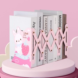Honagu Adjustable Book Ends, Bookends, Metal Book Ends for Shelves, Bookends for Heavy Books, Desk Book Organizer for Home, Office, Classroom, Kids Room, Gifts for Boys and Girls（Rabbit）
