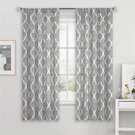 Beauoop Linen Semi Sheer Curtains 54 Inches Long 2 Panels for Bedroom Living Room Grey Moroccan Geo Farmhouse Light Filtering Privacy Textured Rod Pocket Window Treatments Drapes, 50x54 2 Set