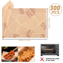 300 Sheets of Cheese Paper, Waterproof and Oil Burger Paper, 30 x 20 cm Chip Paper for Basket, Disposable Wrap Paper for Burgers, Sandwich Wrap Paper, for Burgers, Butterbread, Cheese, Food Basket