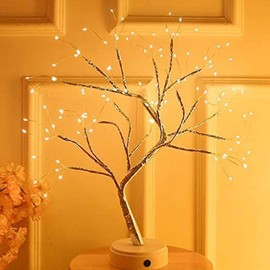 Led Bonsai Tree Light, Artificial Tree, Battery and Usb Operated, 6 Hrs Timer, Adjustable Branches (Warm White Glow Silver Branch)