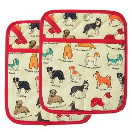 Pot Holders Set of 2 Heat Resistant 480℉ Kitchen 100% Cotton Comfortable Lining Printing Dog Flower Women Men Home Cooking Baking Microwave BBQ Gift(Dog)