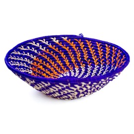 Large Mwangaza 12” Rwanda Basket Woven Bowl Raffia & Seagrass Basket - Purple/Cream/Orange