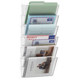 MINDEPOT 6 Pockets Acrylic Wall File Organizer, Clear Wall File Holder, Plastic Hanging Wall File Holder for Office, School and Home, Clear