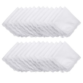 Boao 24 Pieces Ladies Handkerchief with Lace Pure White with Lace Edge Handkerchief for Women(Classic)