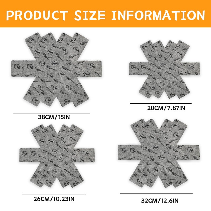 MUNSKT Grey Pan Protector Cover 8 Pieces with Black Cookware