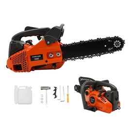 JAYGOVAN 12Inch Top Handle Gas Chainsaw 25.4cc 2-Stroke Petrol Handheld Cordless Chain Saw Portable Chain Saws with Quick Start for Professional Tree Wood Cutting, Sack Sawing, Green Pruning