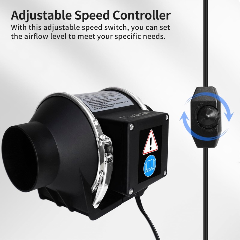 3 Inch Inline Duct Fan with Variable Speed Controller &