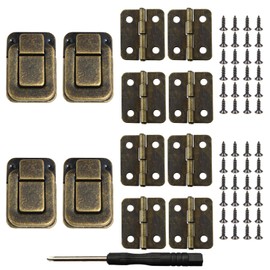 4Set Antique Bronze Latch Lock, Retro Decorative Bronze Hasp, 38mm Retro Decorative Bronze Hasp, Jewelry Cases Catch for Wood Boxes Jewelry Box Cabinet with Screws and Screwdriver