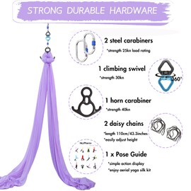 SKYPHAROS 11 Yards Aerial Silks Yoga Swing Set - Aerial Yoga Hammock Kit Anti-Gravity Flying for Fitness, Low/Non Stretch Nylon Tricot Fabric Hardware Included for Dance