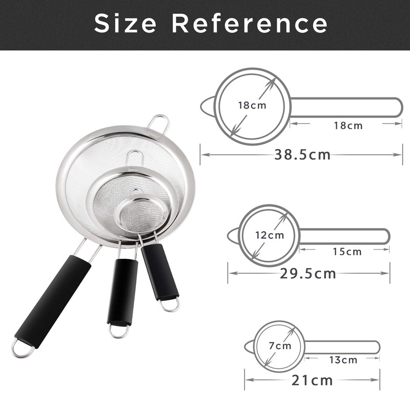 IPOW stainless steel kitchen strainer, premium fine sieve with thickened