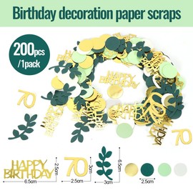 Bluelves Confetti 70th Birthday Decoration, Pack of 200 Table Decoration Birthday Woman Men, 70th Birthday Decoration, 70s Confetti Birthday Green, Streamers Gold, Happy Birthday Decoration, 70 Years