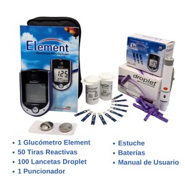 Glucómetro Element Kit + 50 Tiras Reactivas + 100 Lancetas