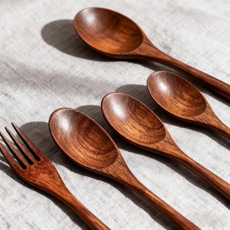cobee Wooden Spoon and Fork for Eating,8Pcs Wood Dinner Utensil