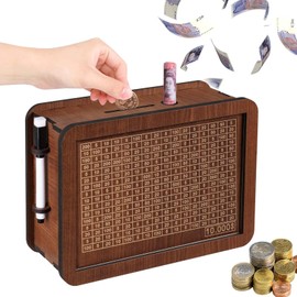 Wooden Money Boxes, Vintage Wooden Money Boxes with Counter, Cash Coin Savings Money Boxes with Erasable Pen, Reusable Savings Challenge Boxes for Families Children and Adults Money Boxes