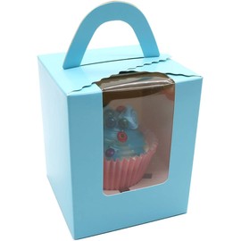 Selecto Bake 6 Pcs Paper Cupcakes Boxes, Portable Single Individual Cupcake Gift Boxes with Window Inserts Handle for Wedding Candy Boxes (Blue)