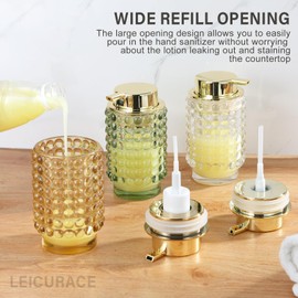 LEICURACE Glass Liquid Soap Dispenser, Refillable Liquid Dispenser with Gold Pump, Hand Soap Dispenser for Bathroom Kitchen, Modern Home Bathroom Decor （Liquid Type/Clear）