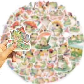 50 Pcs Cute Frog Stickers Set – Fun and Adorable Frog Designs with Flowers, Hats, and Outdoor Themes – for Laptops, Water Bottles, Notebooks
