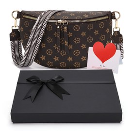 Vezluax Elegant Gift Box with Cross body Bag for Women Birthday Valentines Mothers Day Romantic Present for Wife Girlfriend Her Anniversary Dark brown Bum bag