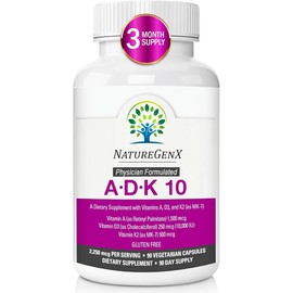 NatureGenX ADK10 – ADK Vitamin Supplement | High Potency Vitamins A, D3 (10,000 IU) & K2 MK-7 for Bone, Heart & Immune Health | 90 Tiny Capsules | 3 Month Supply | Non-GMO, Gluten Free