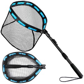 PLUSINNO Floating Fishing Net, Rubber Coated Fish net for Easy Catch and Release, Fishing Nets Freshwater for Bass, Trout, Walleye, Kayak, Folding Landing Net for Easy to Carry and Storage