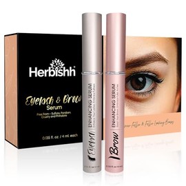Herbishh Combo de suero potenciador de pestañas y cejas: fórmula completa para el crecimiento de los ojos para pestañas y cejas más densas, seguro par